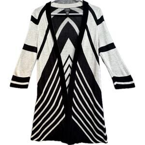 Travelers Chico's Open Front Cardigan Women S Ivory Black Geometric Chevron